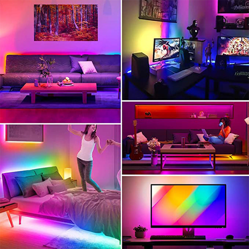 Tiras de luces LED RGB inteligentes con control remoto y aplicación: transforma tu habitación al instante.